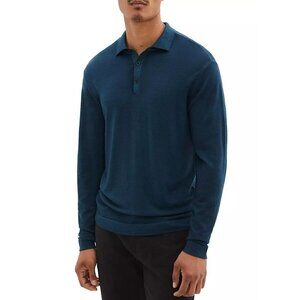 New Robert Barakett Size M Men's Newbury Wool Knit Polo Sweater Teal MSRP $175
